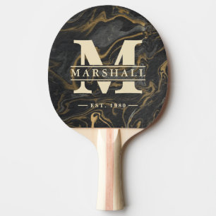 Gold-Schwarz-Marmor-Wirbel-Monogramm & Namensüberl Tischtennis Schläger