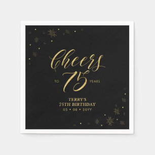 Gold & Schwarz   Moderne Cheers 75. Geburtstagsfei Serviette