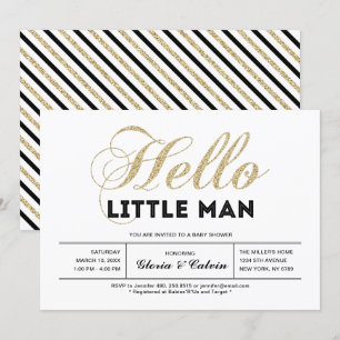 Gold, Schwarz   Moderne Typografie Jungen-Baby-Par Einladung