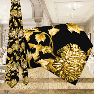 Gold & Schwarz Moderne Vintage botanische Blumento Krawatte