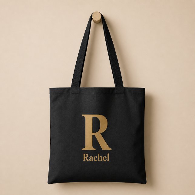 Gold/ Schwarz Modernes Minimal Monogramm Name Tasche (Von Creator hochgeladen)