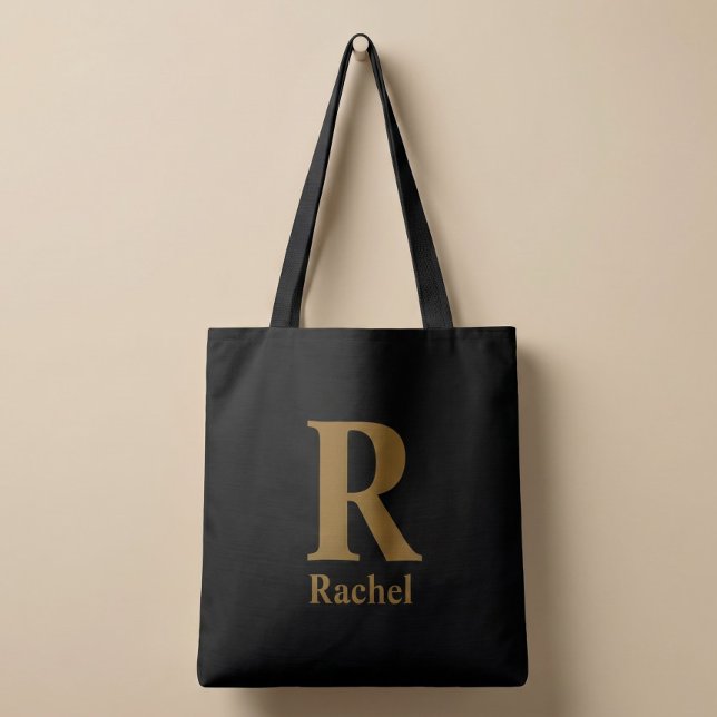 Gold/ Schwarz Modernes Minimal Monogramm Name Tasche (Von Creator hochgeladen)