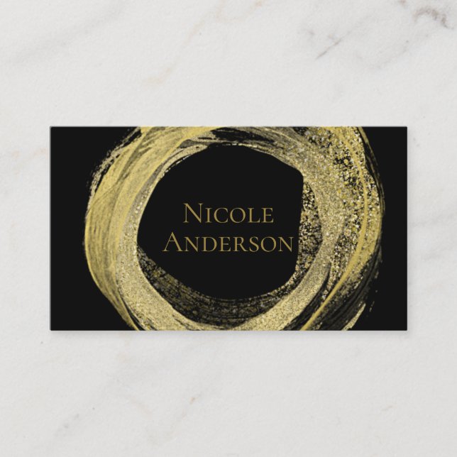 Gold & Schwarz Modernes Pinsel Glam Chic Elegante Visitenkarte (Vorderseite)