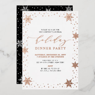 Gold & Schwarz Modernes Weihnachtsfest Abendessen  Folieneinladung