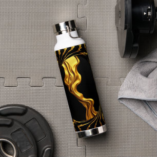 Gold Schwarz Monochrom Achempo Opulent Swirl Flüss Trinkflasche