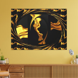Gold Schwarz Monochrom - Opulenter Wirbel Flüssige Leinwanddruck