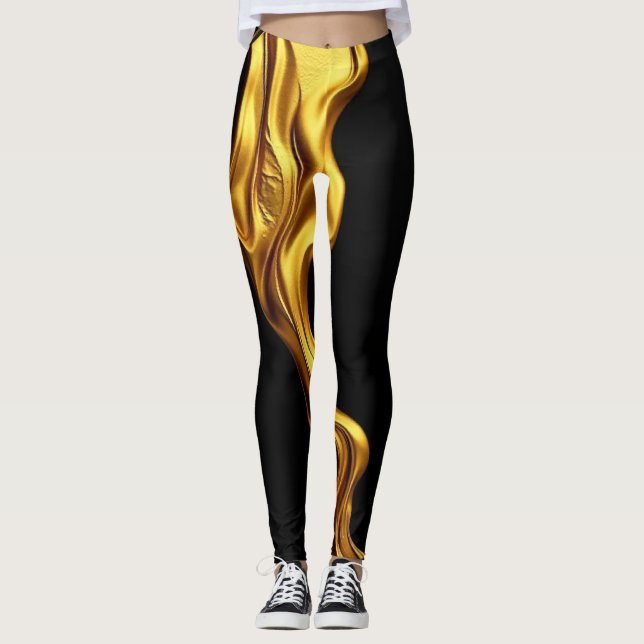 Gold Schwarz Monochrom: Opulentes Wirrwarr Achempo Leggings (Vorderseite)
