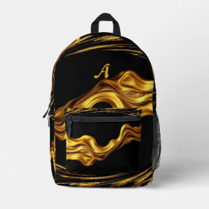 Gold Schwarz Monochrom Swirl Flüssig Gold Achempon Bedruckter Rucksack
