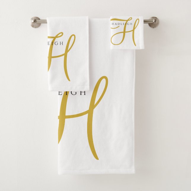 Gold Schwarz Monogramm Weiß Badhandtuch Set (Insitu)