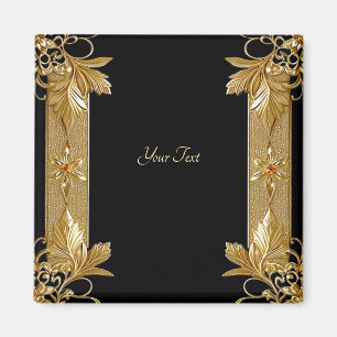 Gold-Schwarz-Ornamentaler-Blumenmagnet Magnet