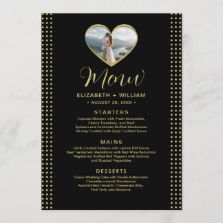 Gold & Schwarz Punkte Hochzeit personalisiert Menükarte
