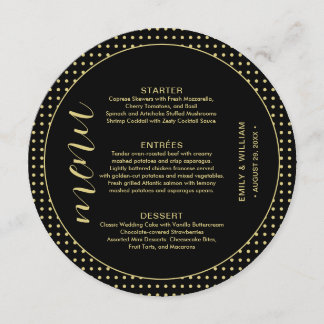 Gold & Schwarz Punkte Hochzeit personalisiert Menükarte
