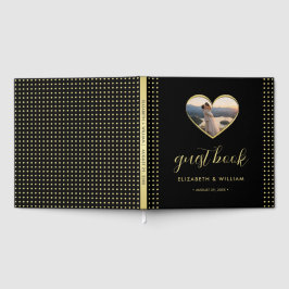 Gold & Schwarz Punkte personalisierte Hochzeit Gästebuch