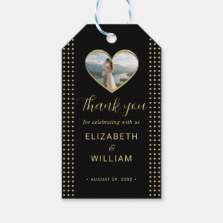 Gold & Schwarz Punkte personalisierte Hochzeit Geschenkanhänger