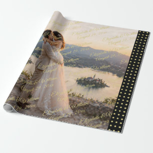 Gold & Schwarz Punkte personalisierte Hochzeit Geschenkpapier