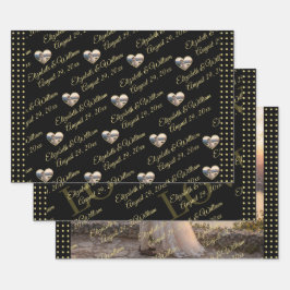 Gold & Schwarz Punkte personalisierte Hochzeit Geschenkpapier Set