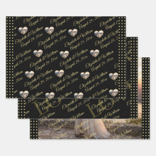Gold & Schwarz Punkte personalisierte Hochzeit Geschenkpapier Set