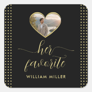 Gold & Schwarz Punkte personalisierte Hochzeit Quadratischer Aufkleber