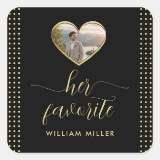 Gold & Schwarz Punkte personalisierte Hochzeit Quadratischer Aufkleber