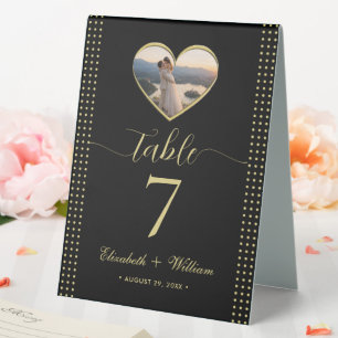 Gold & Schwarz Punkte personalisierte Hochzeit Tischaufsteller