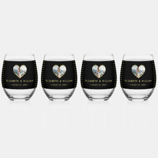 Gold & Schwarz Punkte Personalisierte Hochzeit Weinglas Ohne Stiel