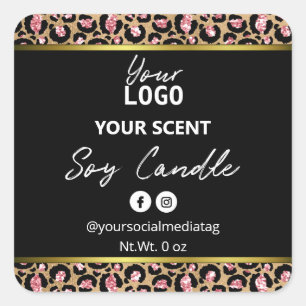 Gold Schwarz Rosa Leopard Print Soy Candle Labels Quadratischer Aufkleber