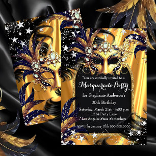 Gold Schwarz Silber Magische Nacht Maskenball-Part Einladung
