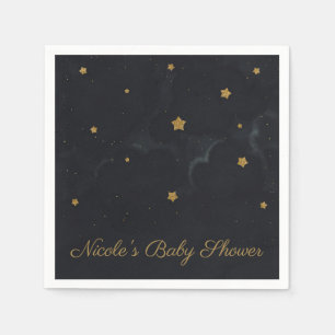 Gold Schwarz Sterne Dunkler Nachthimmel Baby Showe Serviette