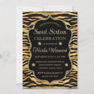 Gold Schwarz Tiger Streifen Elegant Sweet 16 Einladung