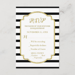 Gold Schwarz und Weiß Streifen Hochzeitsrampe RSVP Karte