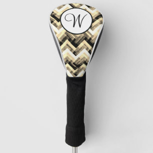 Gold Schwarz Weiß Chevron Strukturiertes Monogramm Golf Headcover
