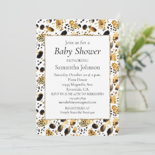 Gold Schwarz-weiß Leopard Print Einladung