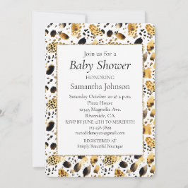 Gold Schwarz-weiß Leopard Print Einladung