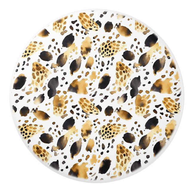 Gold Schwarz-weiß Leopard Print Keramikknauf (Vorderseite)