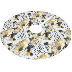 Gold Schwarz-weiß Leopards Polyester Weihnachtsbaumdecke