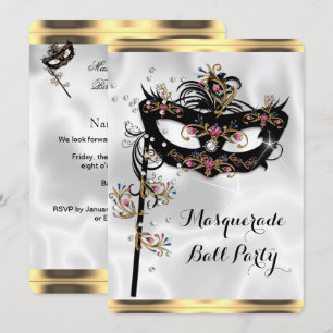 Gold Schwarz Weiß Maskenball Party Maske Einladung