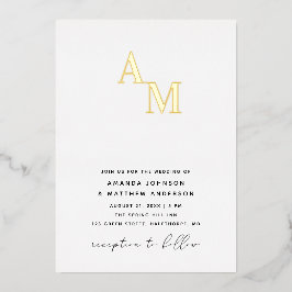 Gold Schwarz-Weiß-Minimalistische Hochzeit + Detai Folieneinladung