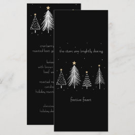 Gold, Schwarz, Weiß Moderne Weihnachtsbaumstars Menükarte