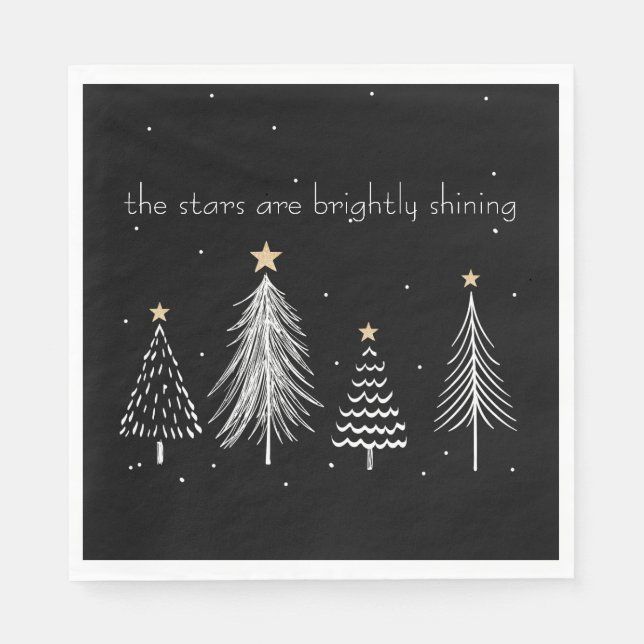Gold, Schwarz, Weiß Moderne Weihnachtsbaumstars Serviette (Vorderseite)