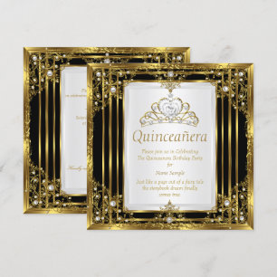 Gold Schwarz Weiß Perle Prinzessin Quinceanera Einladung