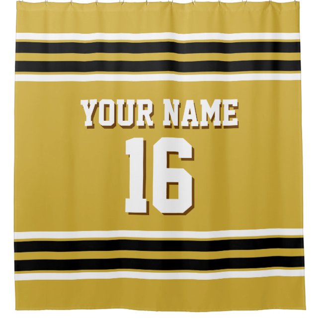 Gold Schwarz-weiß Stripes Sports Jersey Duschvorhang (Vorderseite)