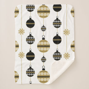 Gold/Schwarz/Weiß Weihnachtsmuster Sherpadecke
