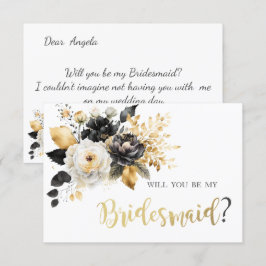 Gold Schwarz-weiße Blume Bridesmaid Card Einladung