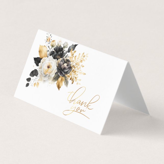 Gold Schwarz-weiße Blume Dankeschön Karte (Vorderseite)