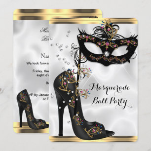 Gold Schwarz-weiße Masquerall Party Maske Jewel Einladung