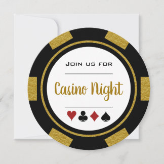 Gold Schwarz-weißer Poker Chip Casino Einladung