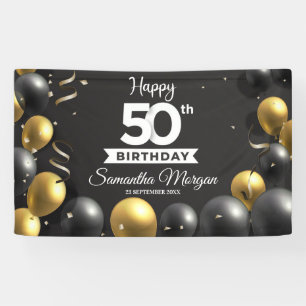 Gold schwarze Ballons, modern jedes Alter Geburtst Banner