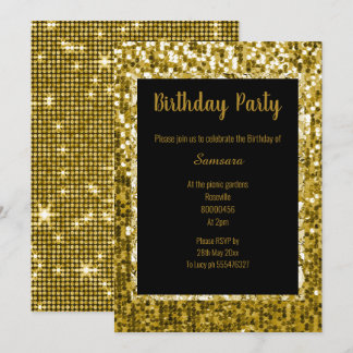 GOLD SCHWARZE DISCO THEMA SUPER SPARKLE BIRTHDAY B EINLADUNG