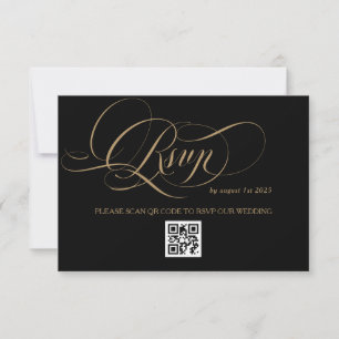 Gold Schwarze Elegante Kalligrafie Hochzeit RSVP Karte