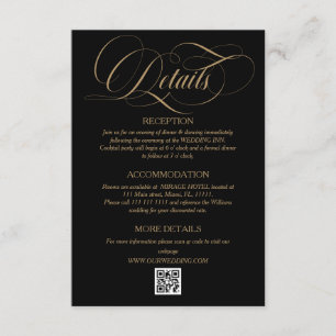 Gold Schwarze Elegante Skript Hochzeitsdetails Begleitkarte